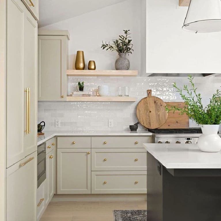 greige kitchen cabinets