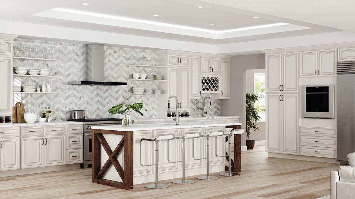 Bristol Antique White Kitchen Cabinets