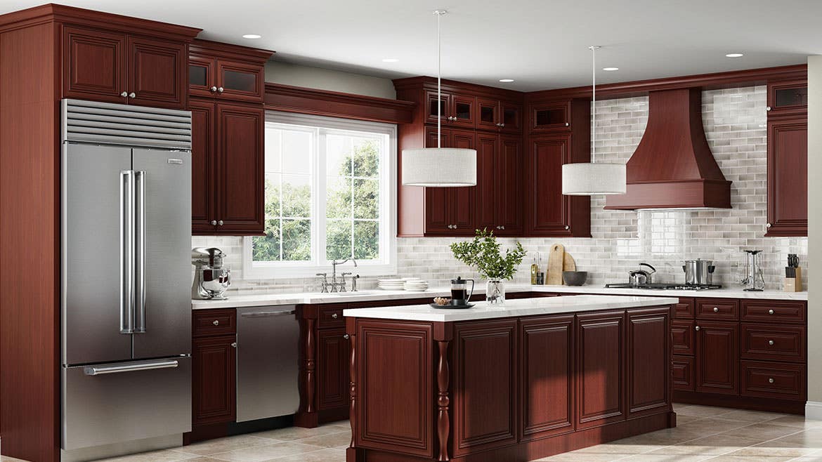 Dark Cherry Wood Cabinets