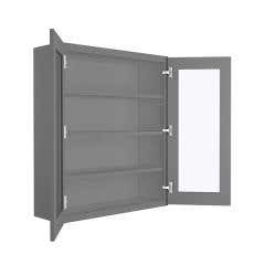 Grey Shaker Elite Wall Open Frame Glass Door Cabinet 36"W x 42"H