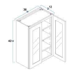 Grey Shaker Elite Wall Open Frame Glass Door Cabinet 36"W x 42"H