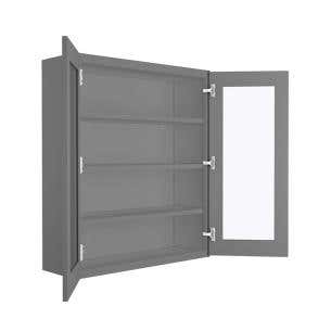 Grey Shaker Elite Wall Open Frame Glass Door Cabinet 36"W x 42"H