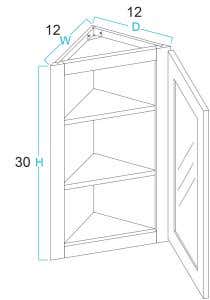 Grey Shaker Elite Angle Wall Open Frame Glass Door Cabinet 12"W x 30"H 