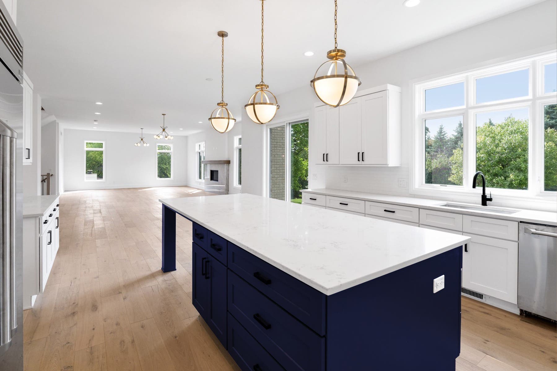 navy blue and white kitchen design