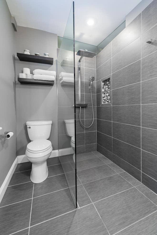 grey tile bathroom minimalist