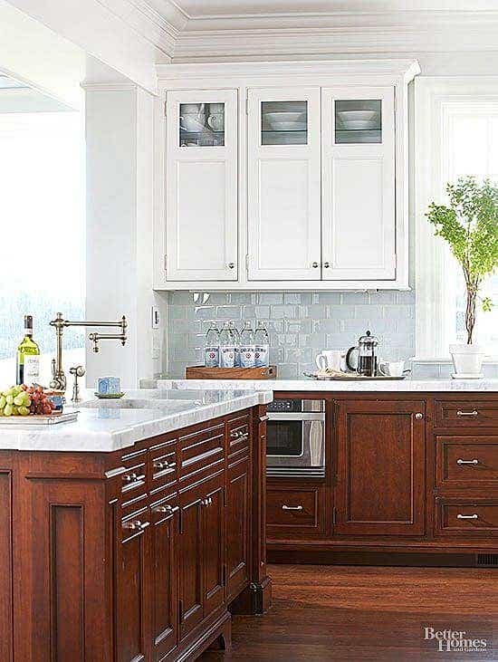 Modernize Cherry Cabinets with White Uppers