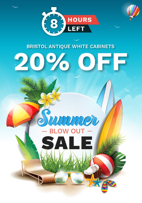 Bristol Antique White Cabinets 20% Off