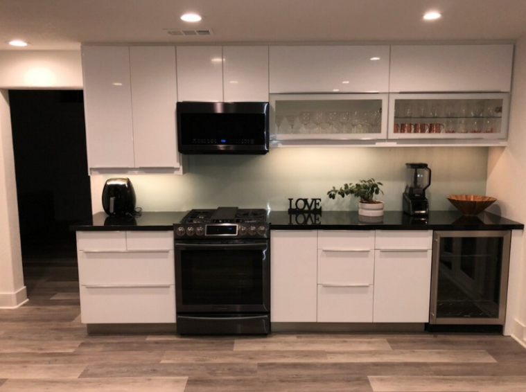 small white kitchen grey spc flooring