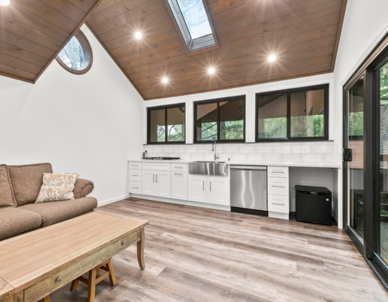 spc flooring with white shaker cabinets