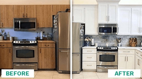 Before and after picture Kitchen renovation