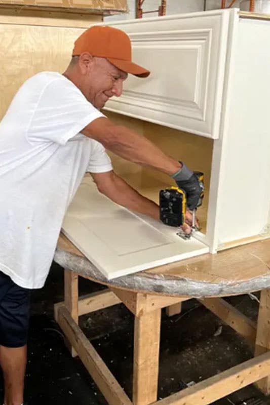 A man can fix the wood cabinets, white wood cabinet 