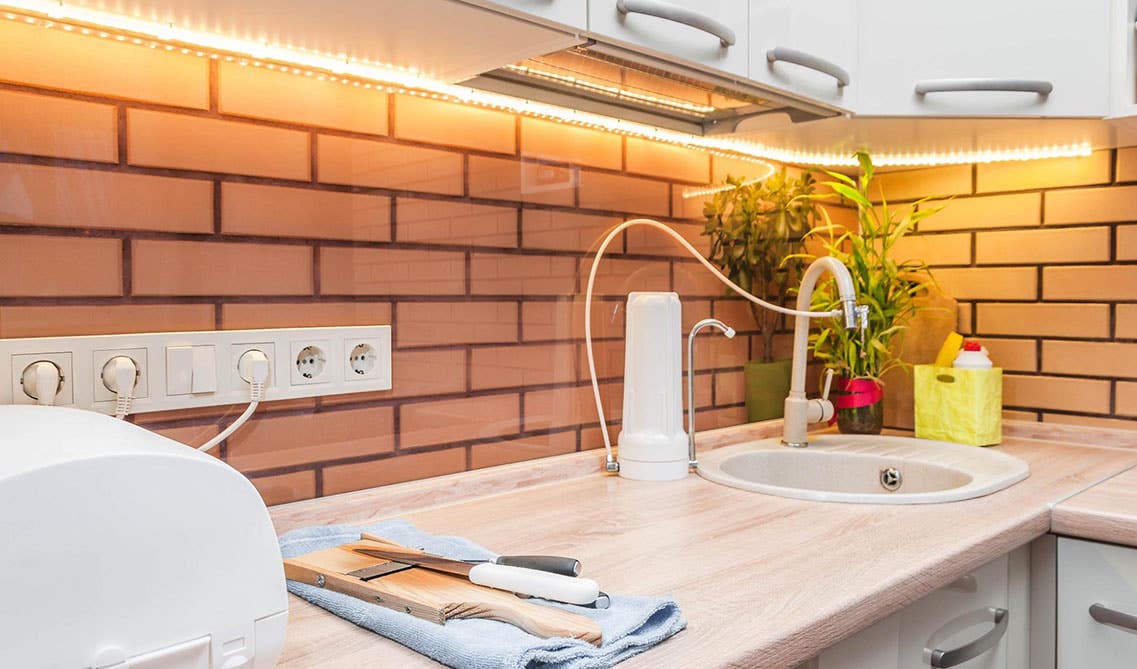 Bamboo Countertops with brick backsplash 