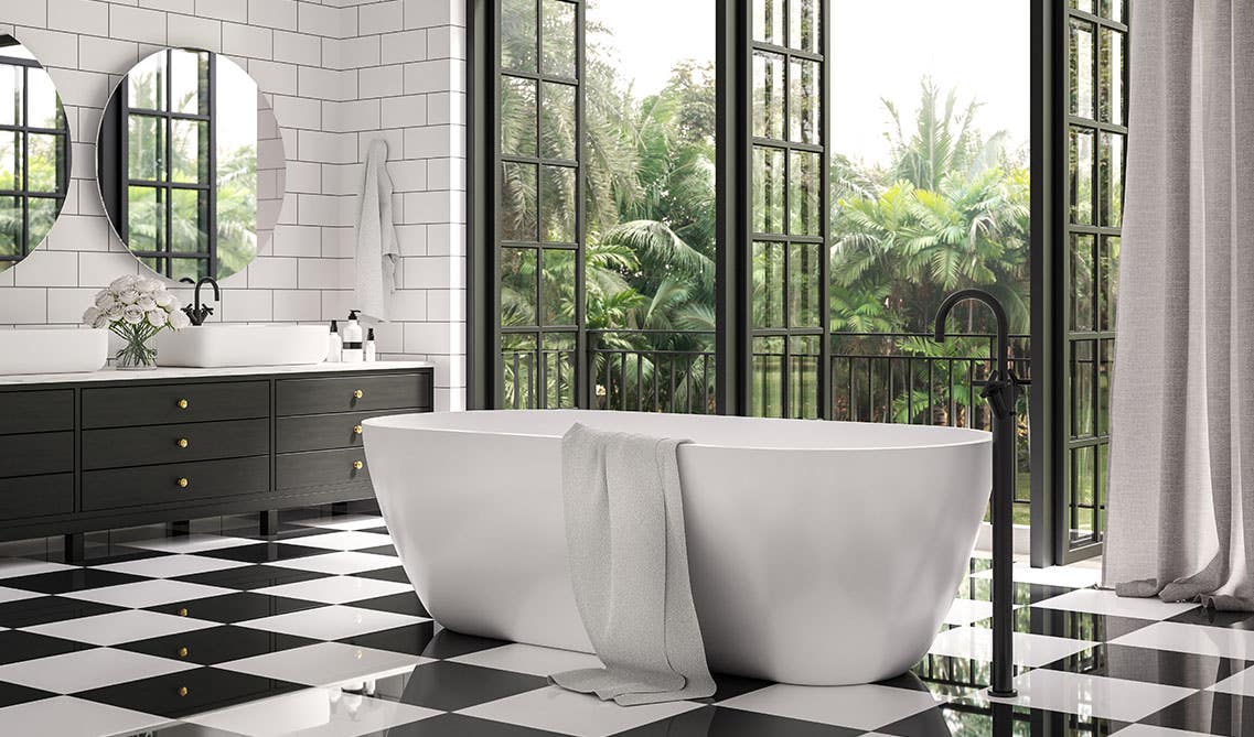 Stylish bathroom with Black and White Checkerboard tile