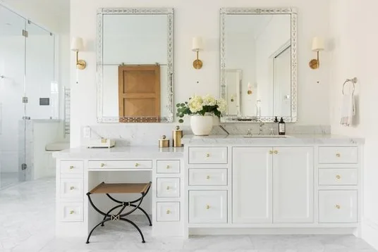 beautiful white bathrooms with Vanity powder seating