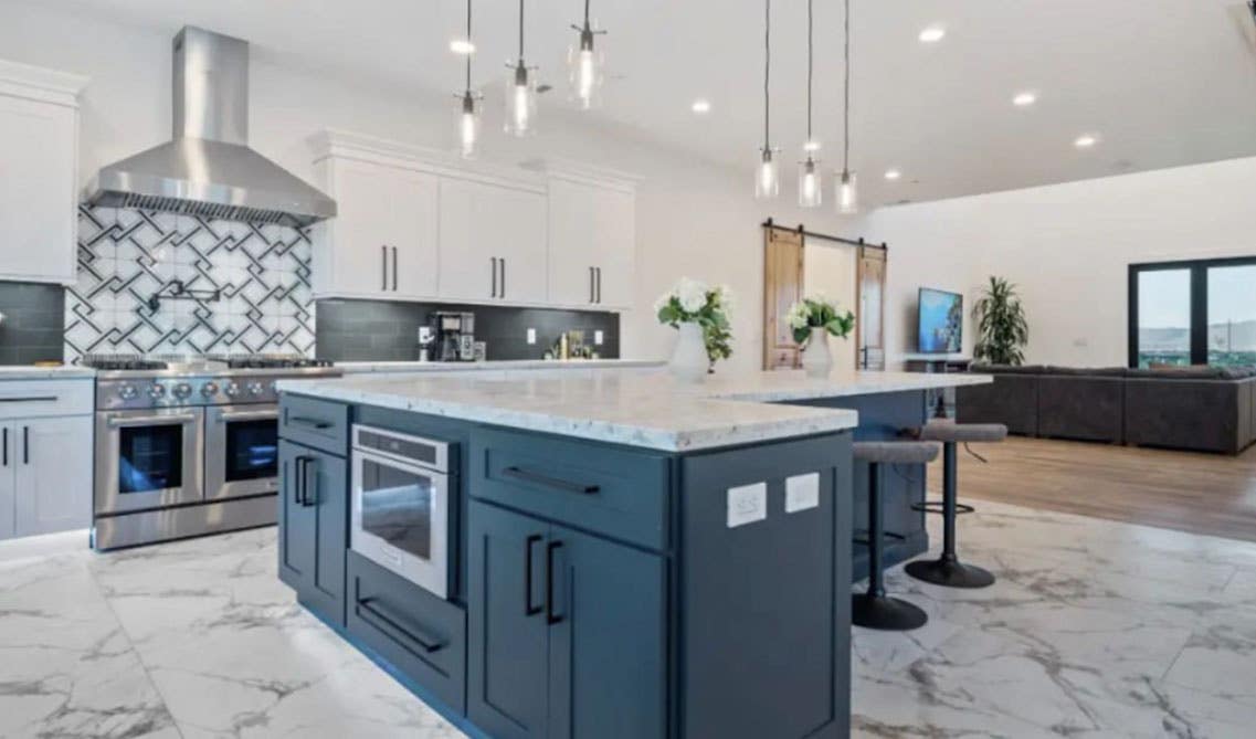 Dual Tone white and blue Cabinet kitchen 