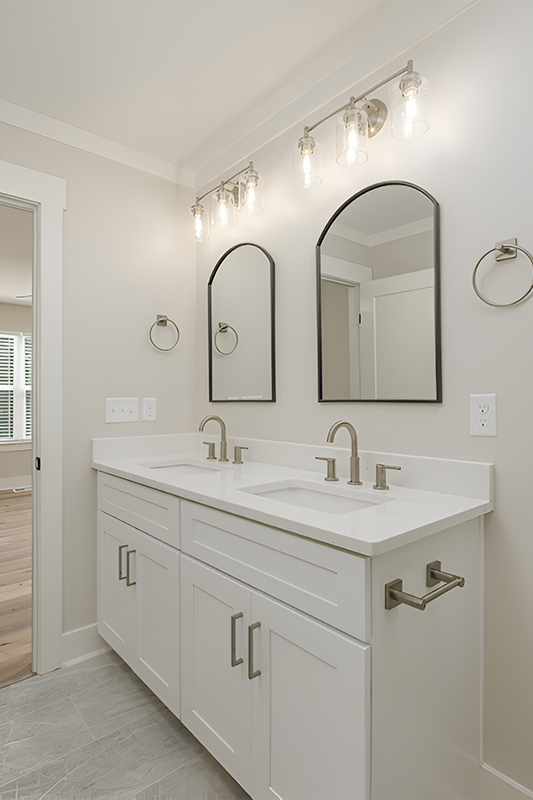 White vanity paired with chrome hardware