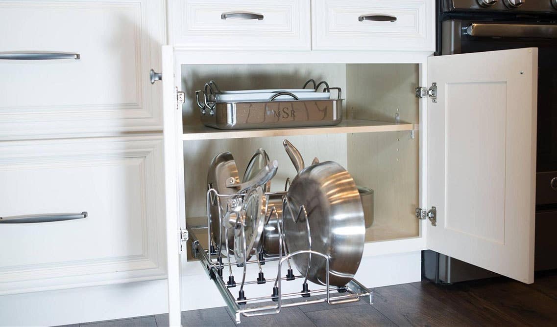 Cabinet organizer with pans and pots 