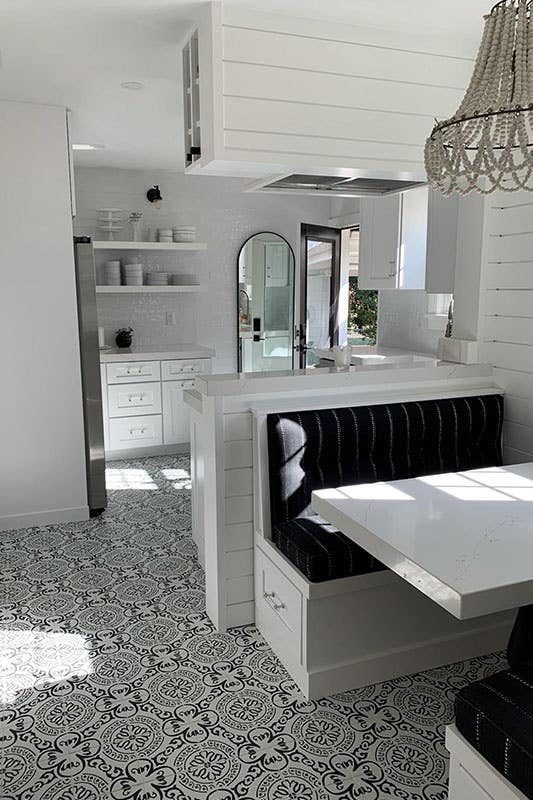 Black and white themed kitchen