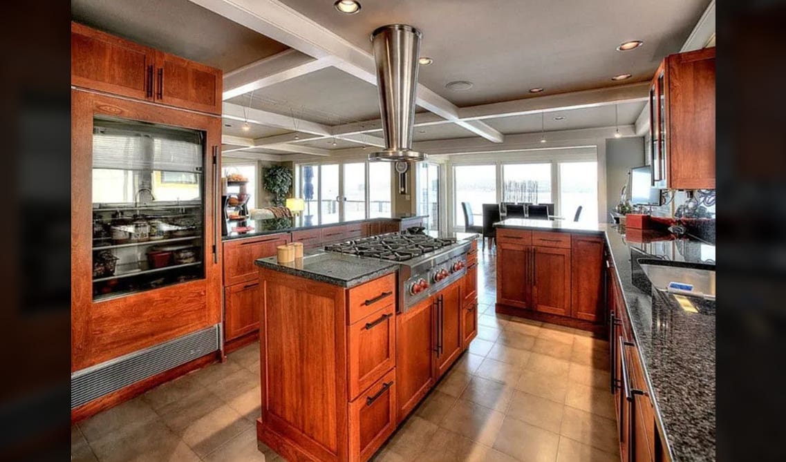 Cherry Cabinets With Grey Accents