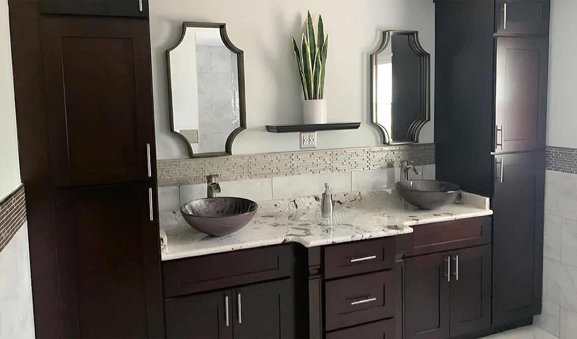 Brown bathroom vanity with countertop Sink