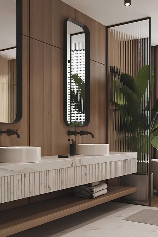 Modern bathroom design feature Double vanity bathroom and black matt fixture 