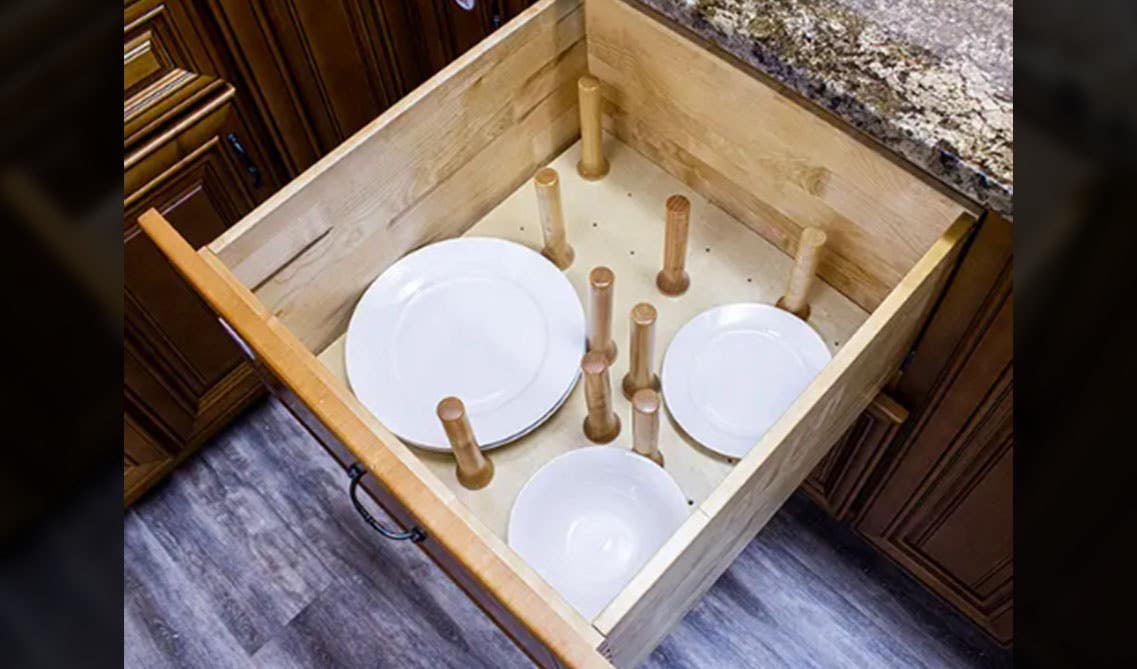 Drawer Peg System in brown cabinets