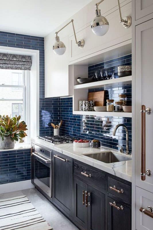 Galley kitchen design with Bold Backsplash