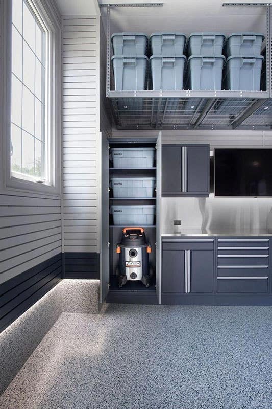 Garage with storage cabinets 