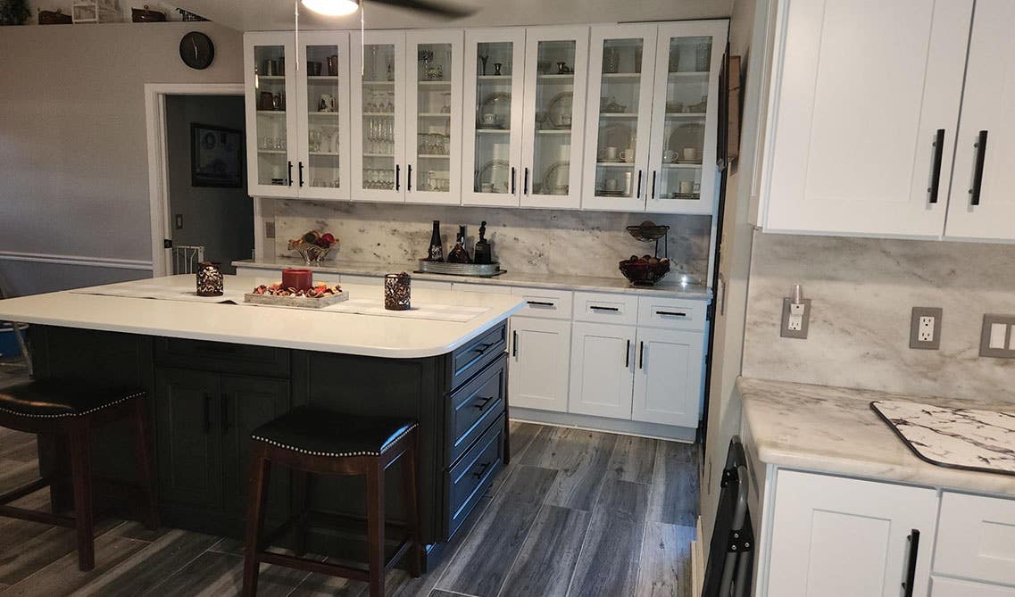 Glass Front Cabinets Farmhouse Kitchen