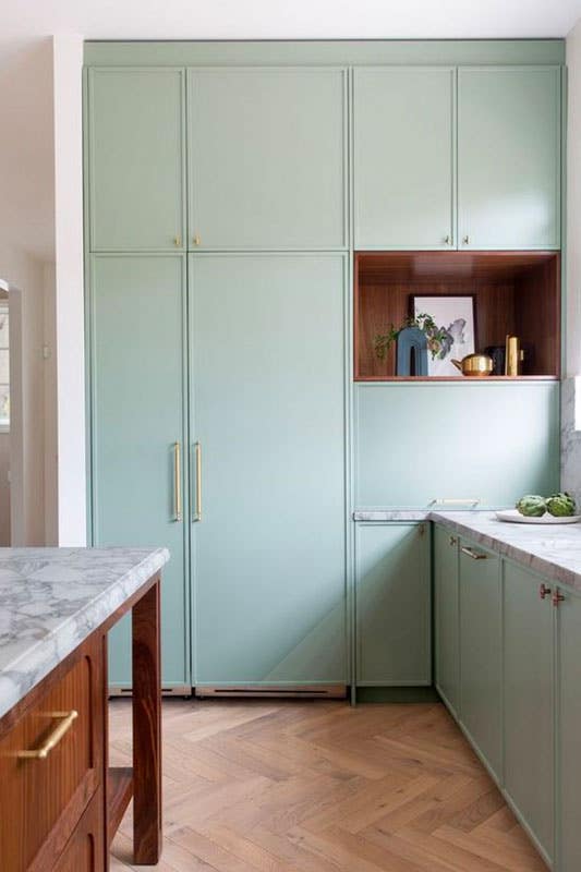 Kitchen with green kitchen appliances