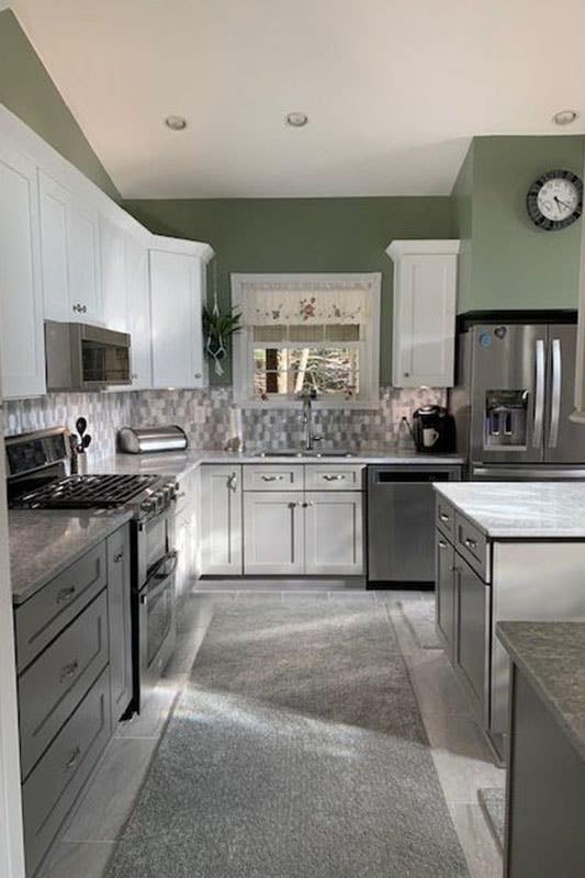 Kitchen Design with Grey Shaker Elite and Summit Shaker Cabinets and Green Wall