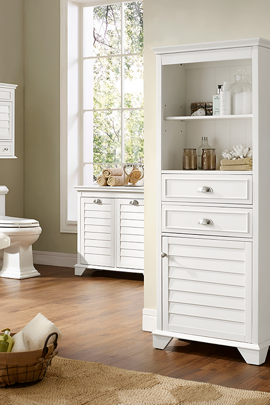 Hanging white linen cabinets 