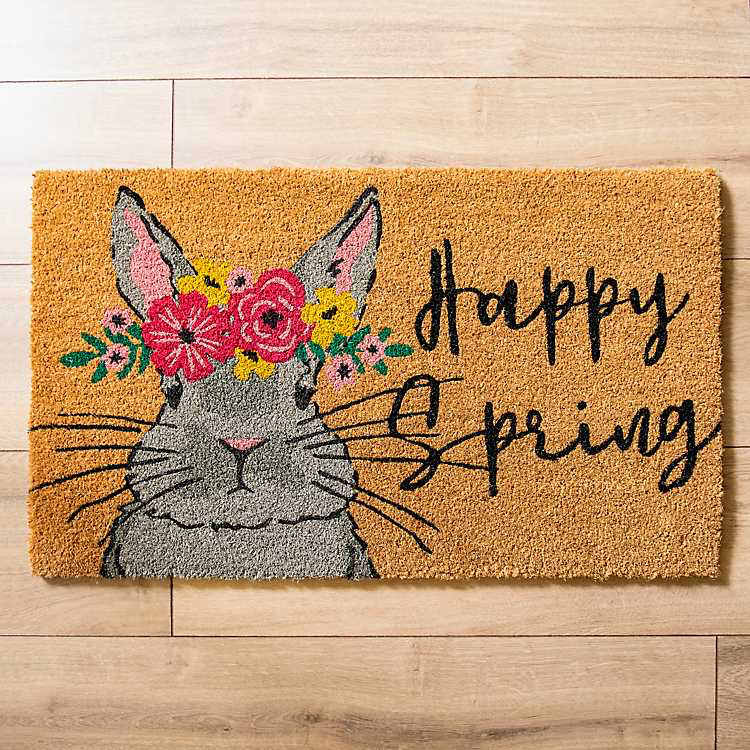 Spring-themed cute bunny doormat