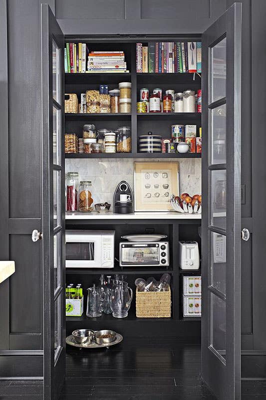 Industrial Gray Walk In Pantry with storage