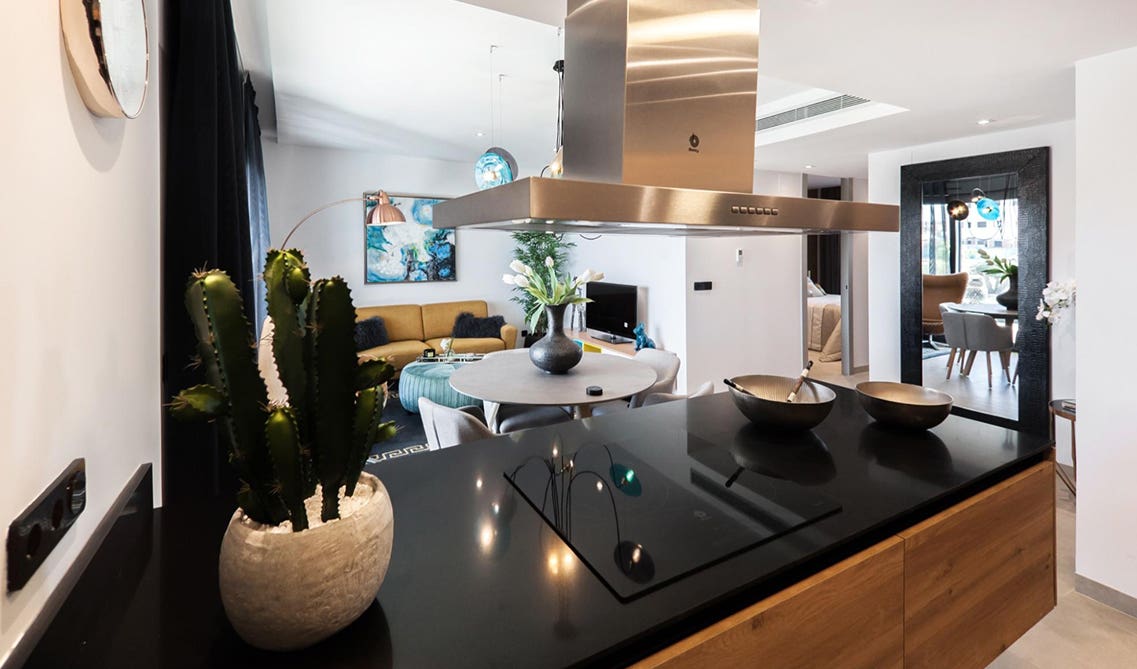 Smart kitchen with black Island