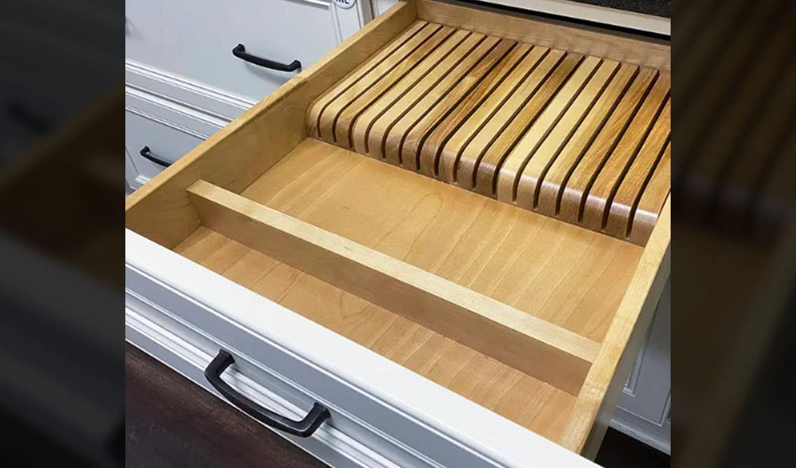 Knife Drawer organizer in white cabinets