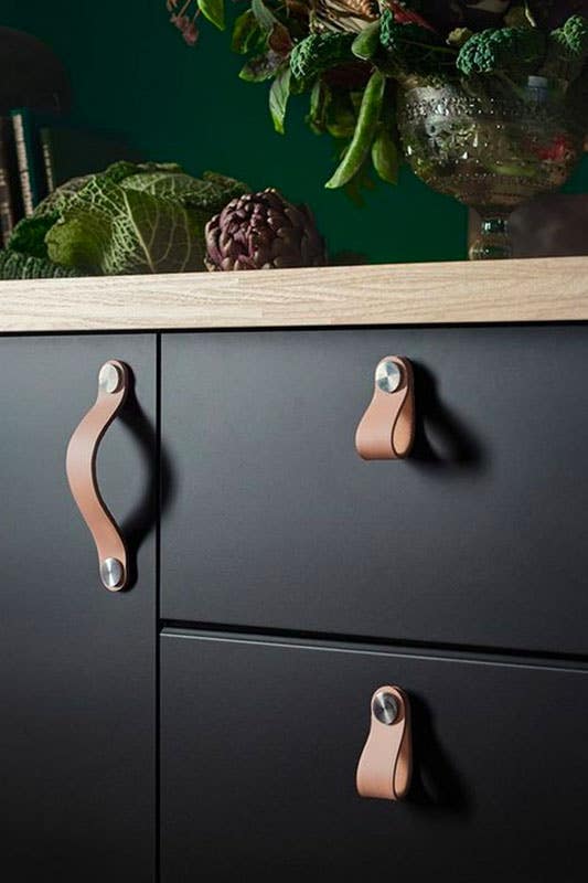 Leather Pulls with black cabinets