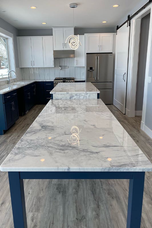 Two tone blue and white kitchen 