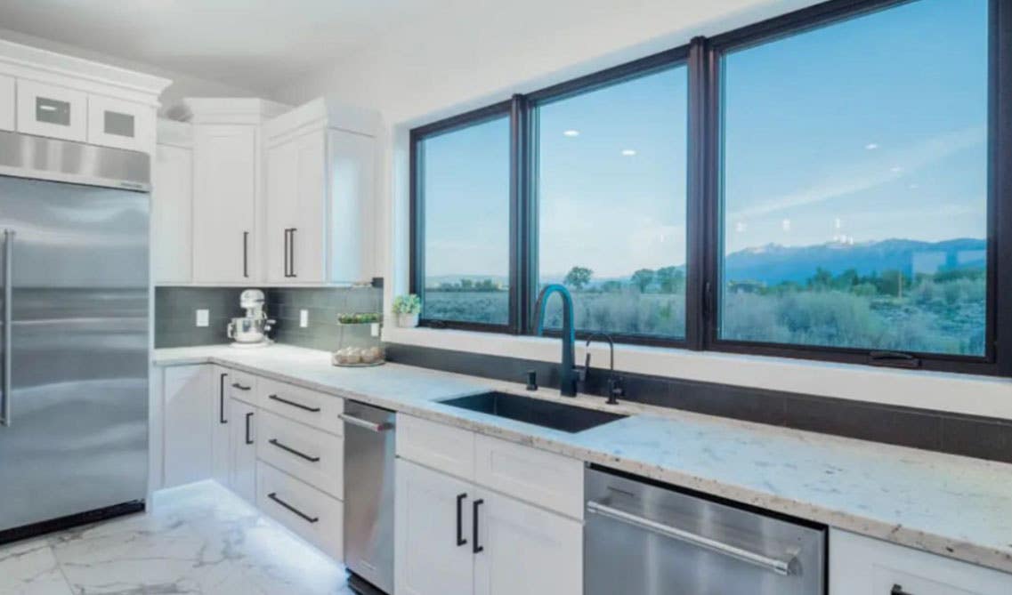 Under cabinet lights in beautiful kitchen