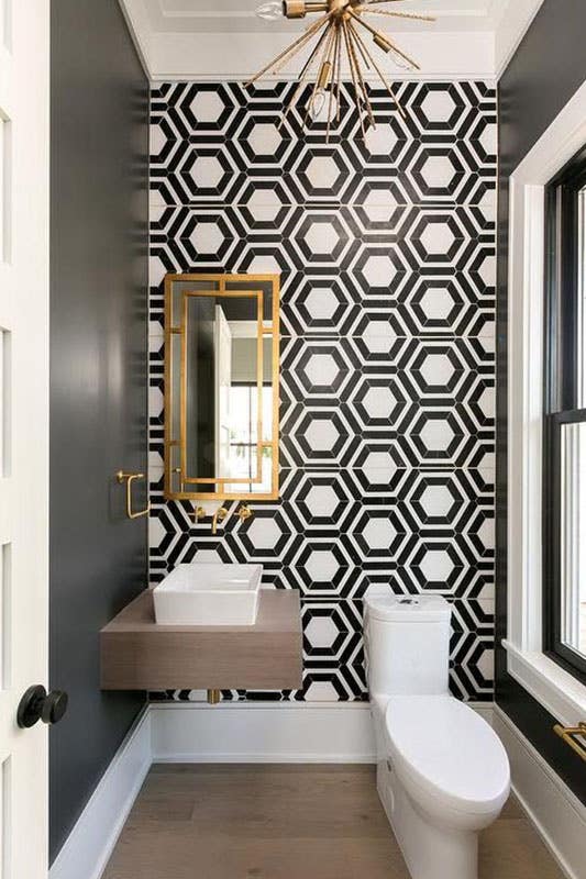 Modern Powder Room with Geometric Tiles