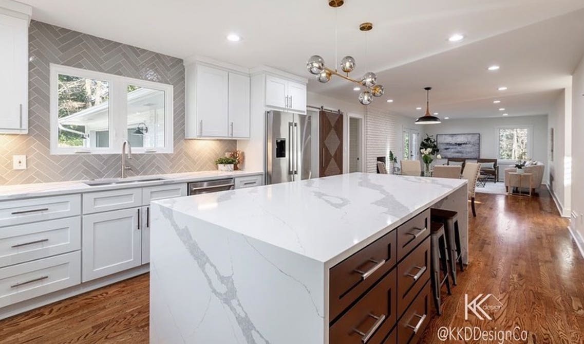 Modern White granite countertops with white rta cabinets