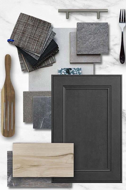 Vision boards for kitchen design with York driftwood cabinets