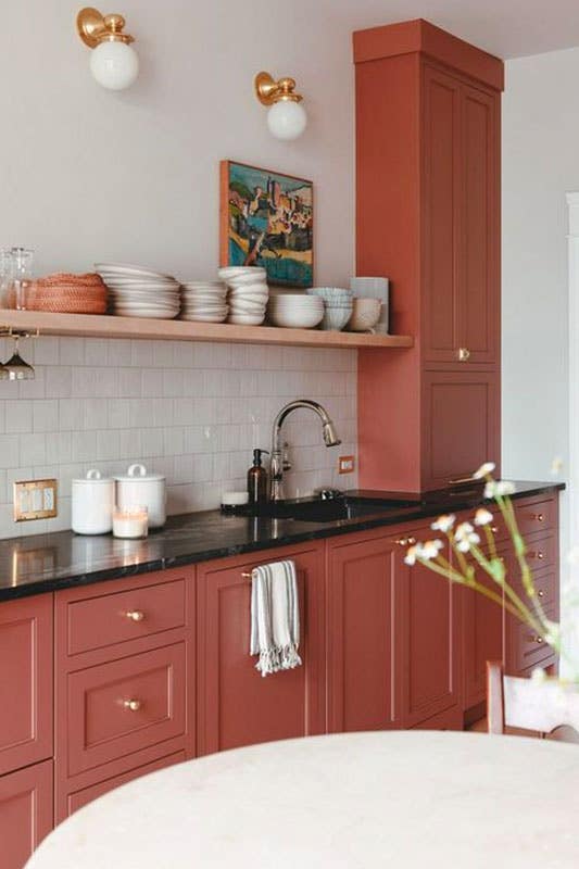 Muted Red kitchen cabinet color