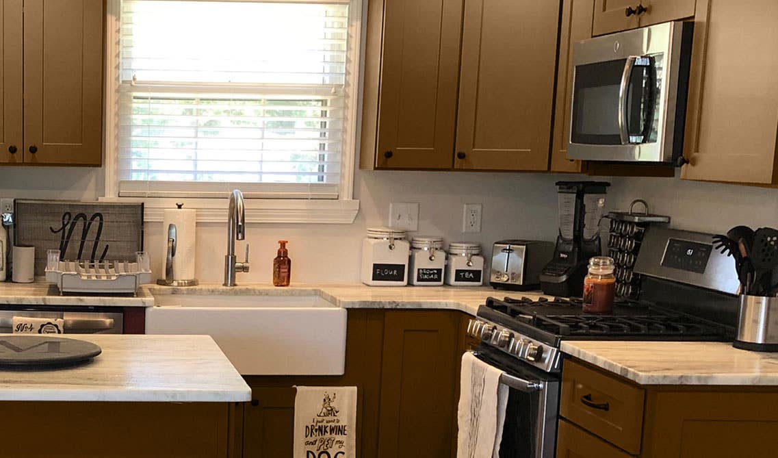 Natural wood cabinets kitchen