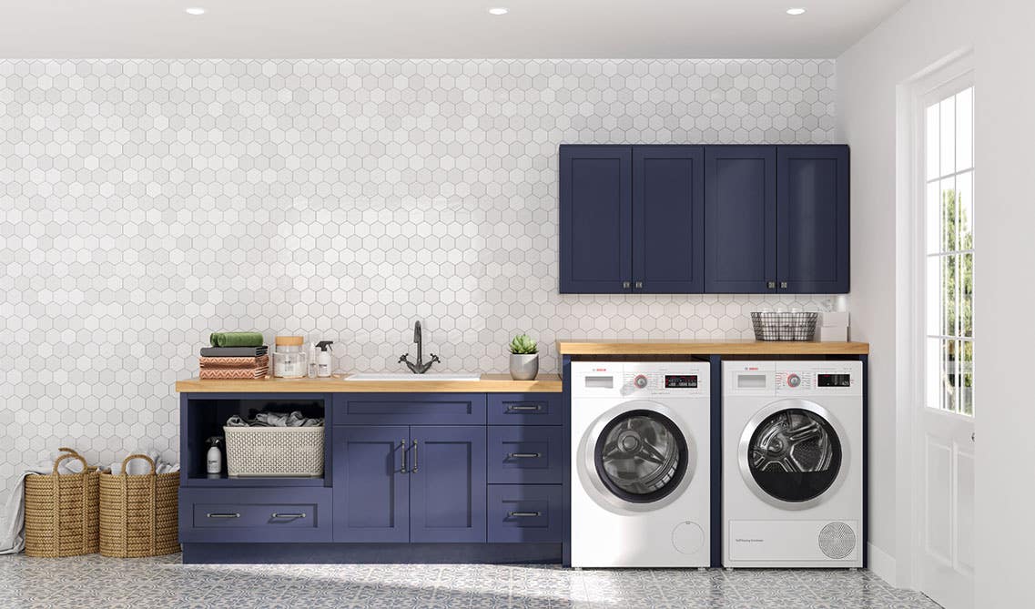 Navy Blue Laundry Room Cabinets