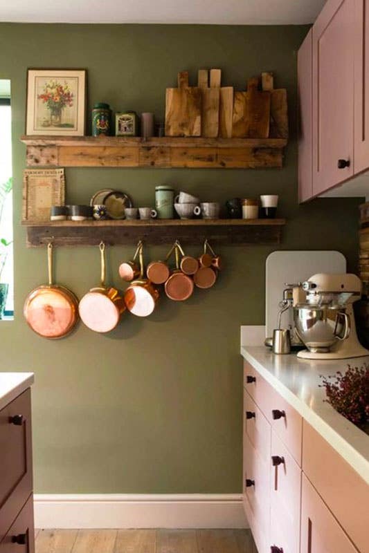 Olive Green and Pink kitchen color