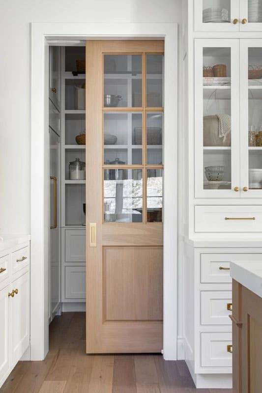 Walk In Pantry with Brown Glass Pocket Door