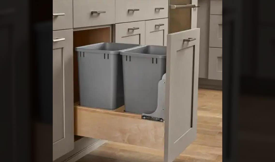 Pull-out trash can storage cabinets