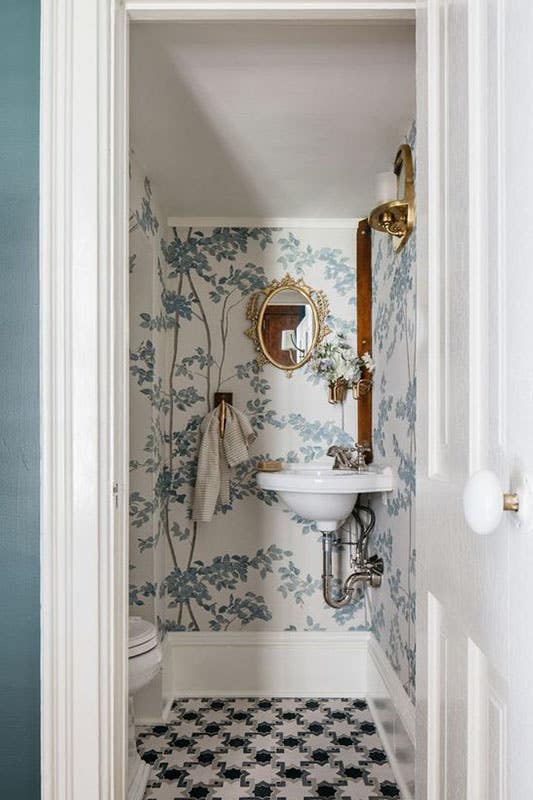 Powder Room with patterned floor