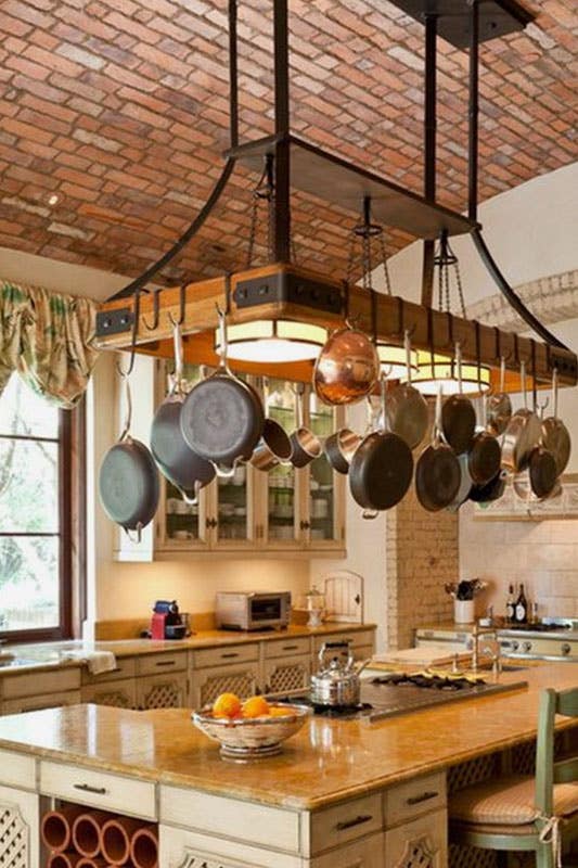 Vintage Kitchen Style with hanging pots and pans